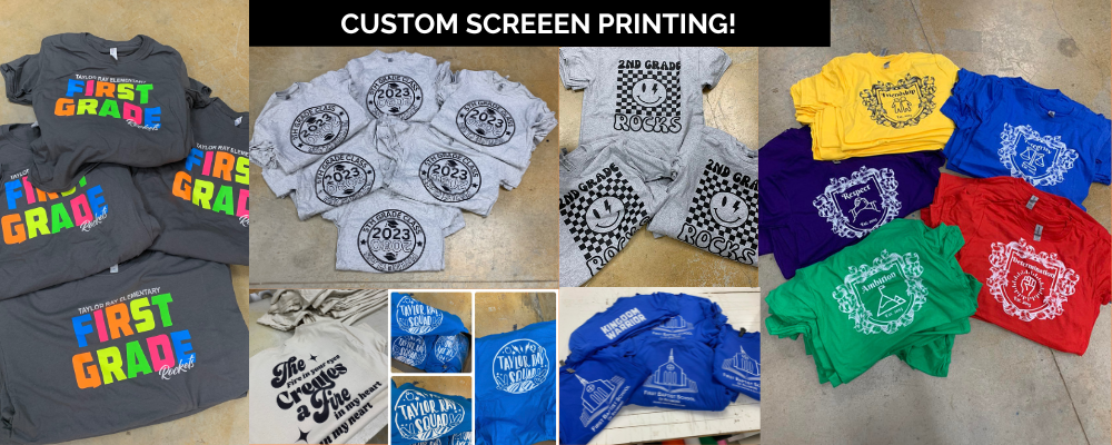 Image depicting the vibrant and diverse range of custom T-shirts produced through our advanced screen printing technology. Featured are affordable options with rapid shipping, ideal for bulk orders. The visual demonstrates the ease of incorporating custom logos and unique designs, highlighting our ability to print on various fabric types with precision and durability. Perfect for team uniforms, corporate events, and personal projects, emphasizing cost-effectiveness and quick turnaround times.