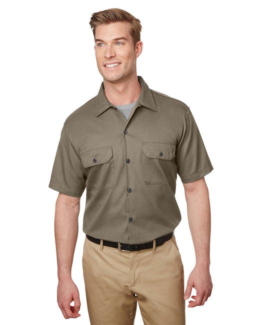 Dickies Men's Short Sleeve Slim Fit Flex Twill Work Shirt – Moisture-Wicking & Durable Dickies Small Dessert Sand