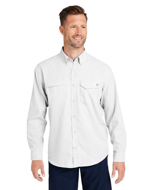 HUK Men's Tide Point Long Sleeve Shirt – Protective, Moisture-Wicking, and Breathable Huk Small White